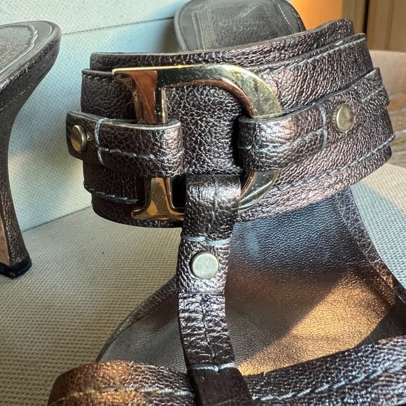 Vintage Christian Dior Y2K Metallic Mule-Sandal Heels With CD Logo - Picture 2 of 8